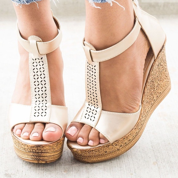SwankStyles Shoes - Champagne Boho Platform Wedges